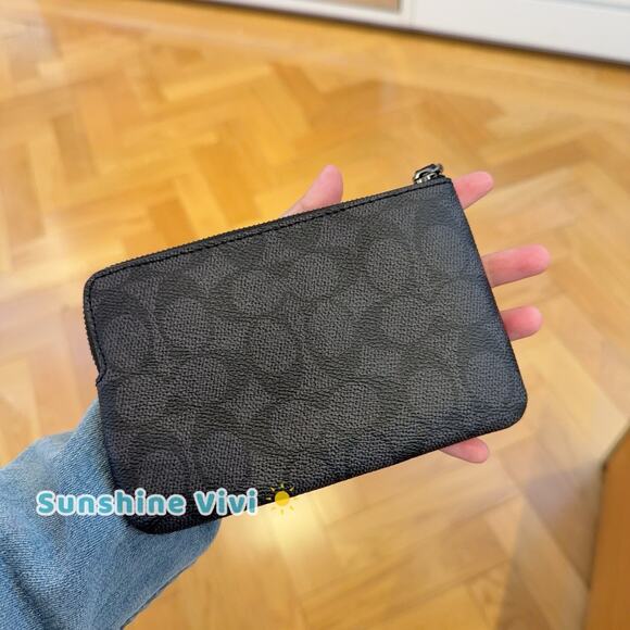 NWT Coach Corner Zip Wristlet Signature Canvas with Stripe CW854 CHARCOAL/BLACK - Picture 2 of 6